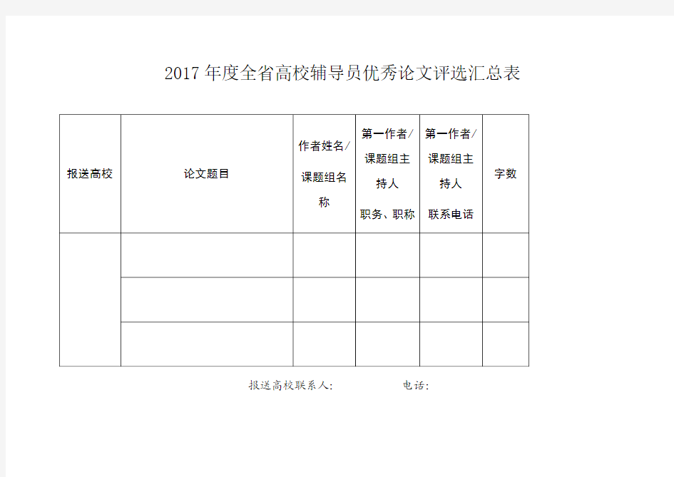 2017年度全省高校辅导员优秀论文评选汇总表