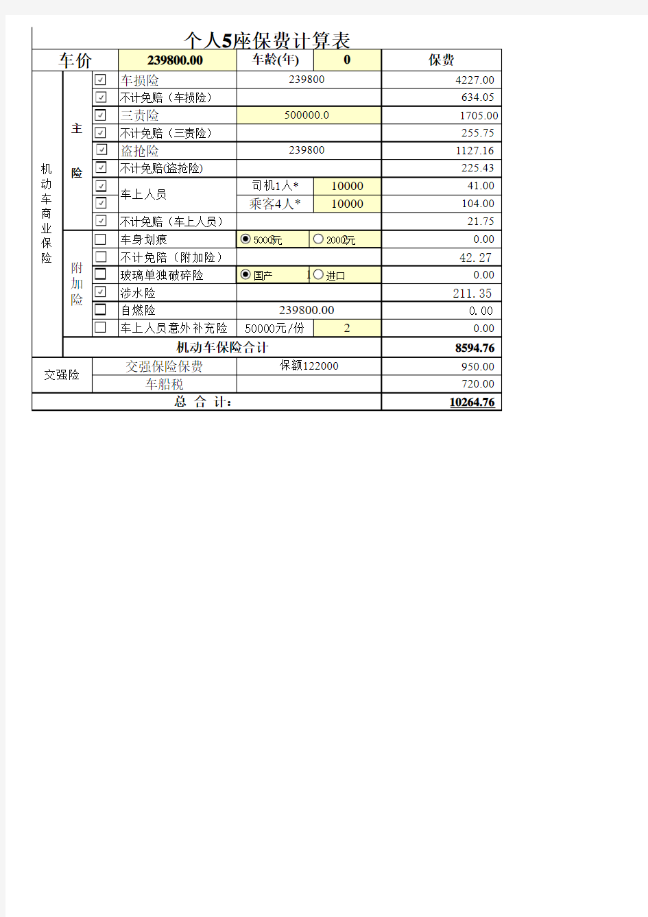 5座车险保费(新)计算