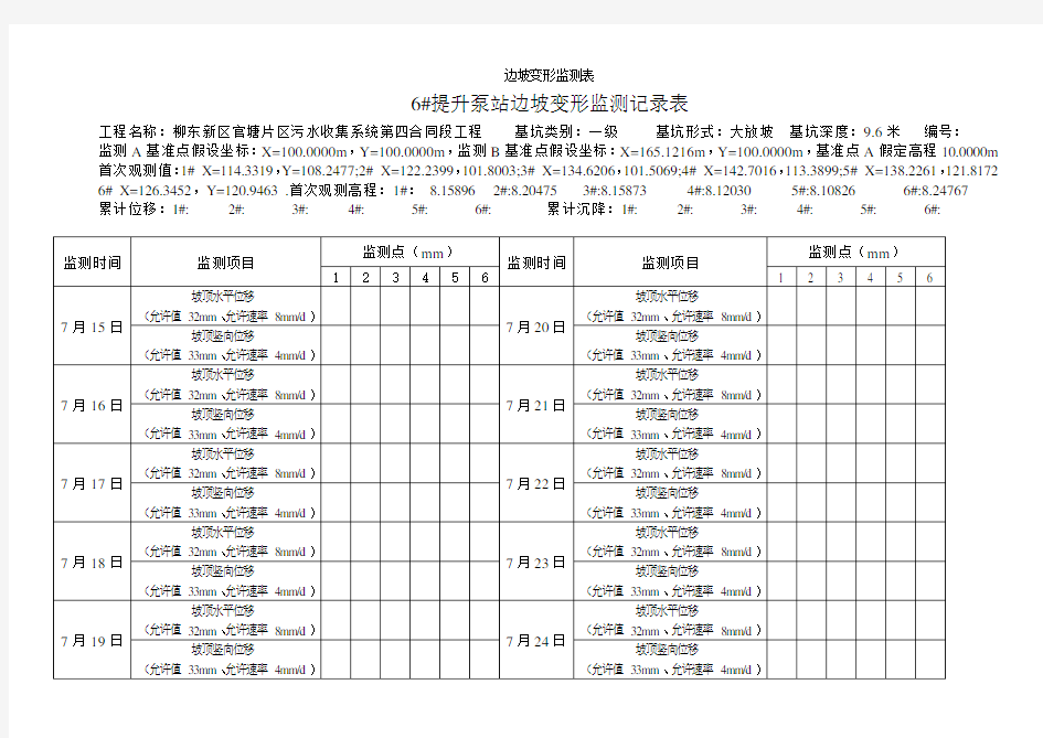 边坡变形监测表