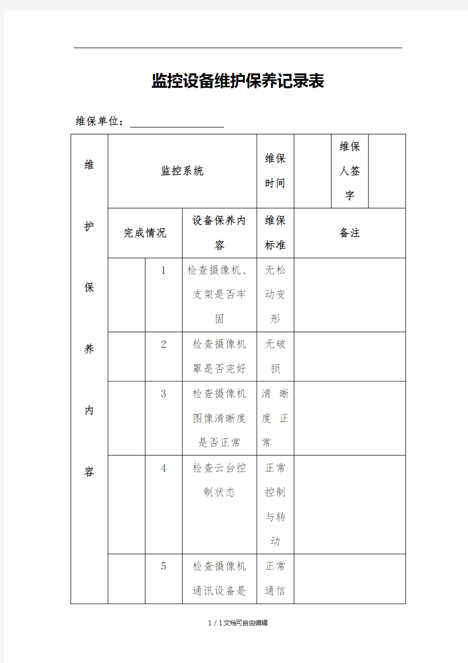 监控维保记录表