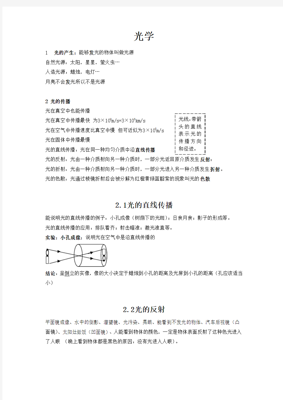 (完整版)初中物理光现象知识点总结分解