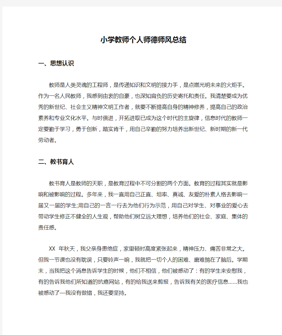 小学教师个人师德师风总结