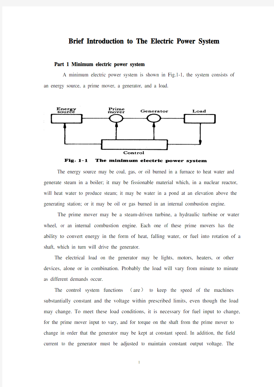 电气工程及其自动化 外文翻译 外文文献 英文文献 电力系统的简介