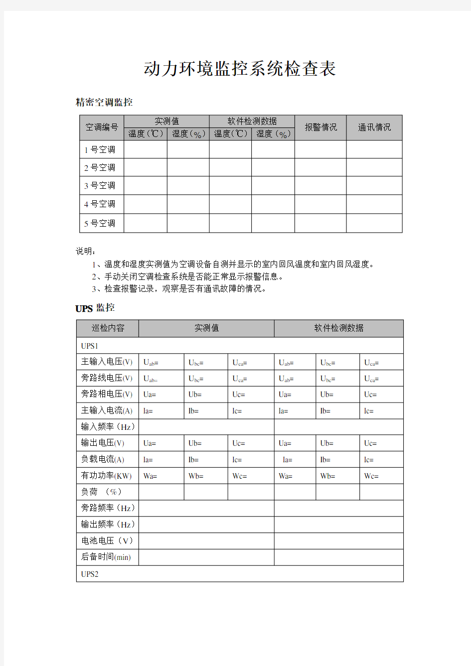 动力环境监控系统检查表