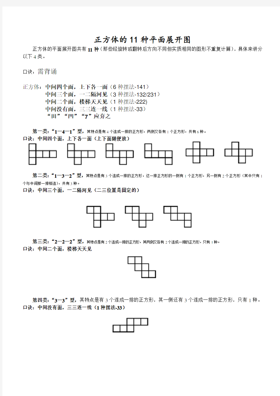 正方体11种平面展开图口诀