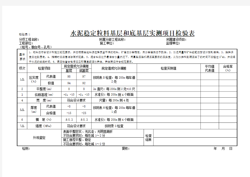 11 水泥稳定粒料基层和底基层实测项目检验表