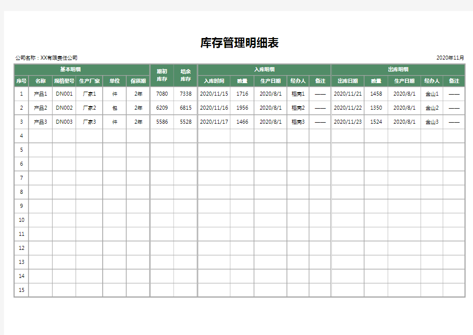 库存管理明细表