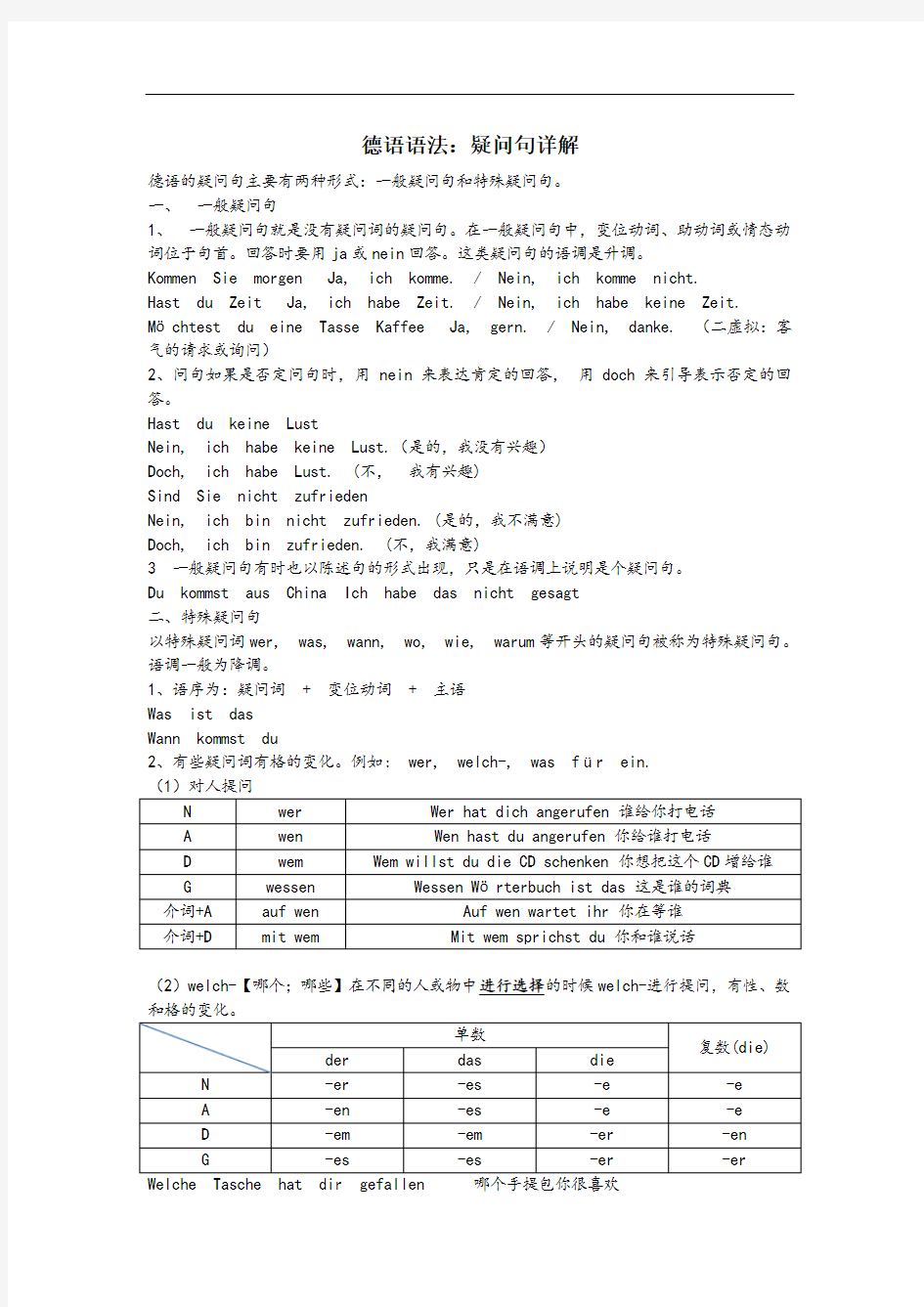 德语语法疑问句