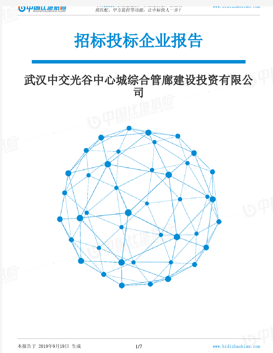 武汉中交光谷中心城综合管廊建设投资有限公司_招标190920