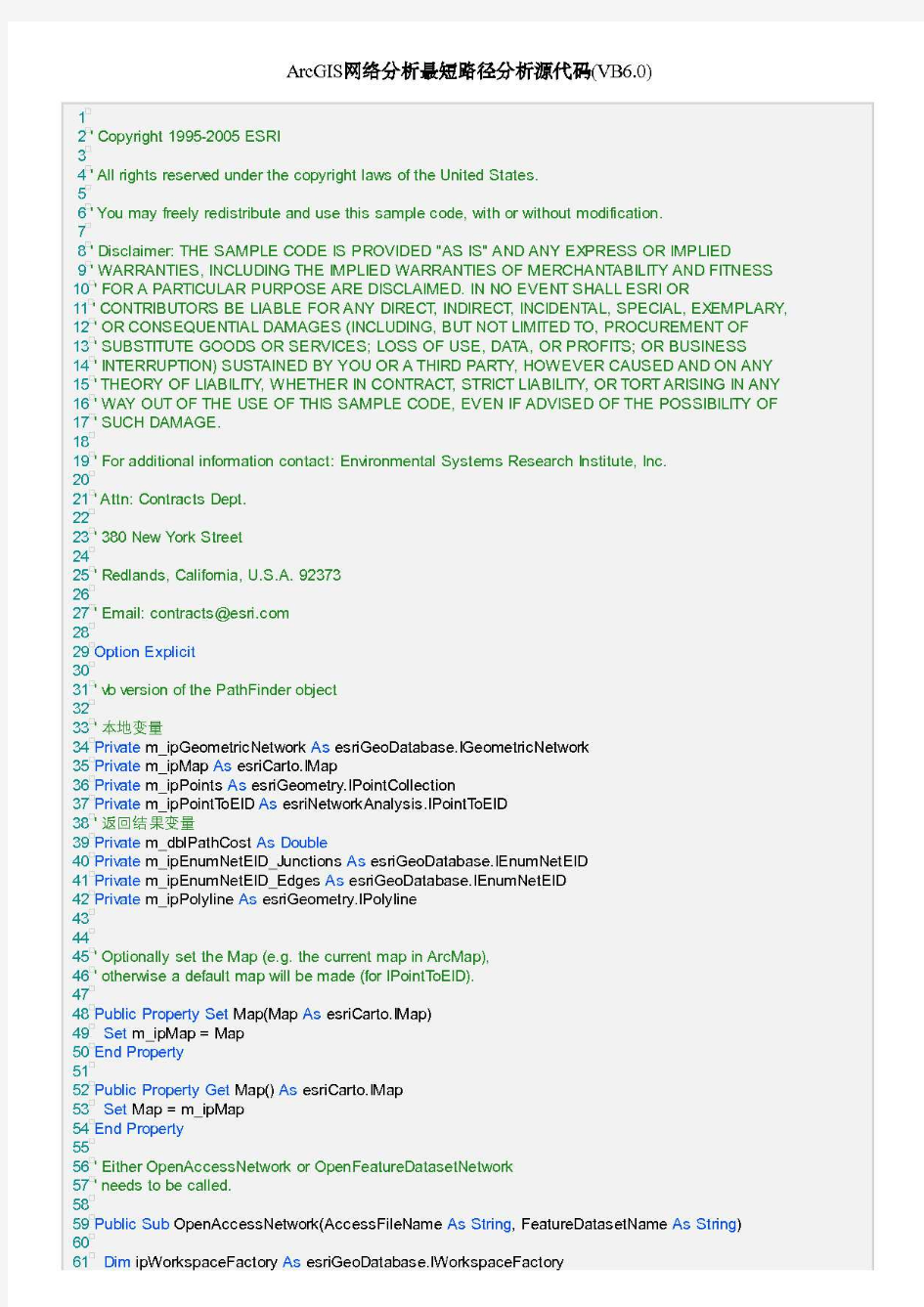 ArcGIS网络分析最短路径分析源代码-VB6