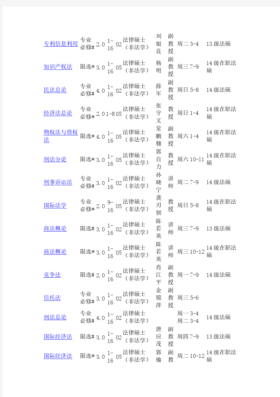 北京大学课表 北大法学院课表