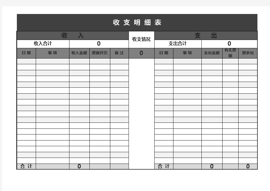 Excel表格模板：收支明细表(自动计算)