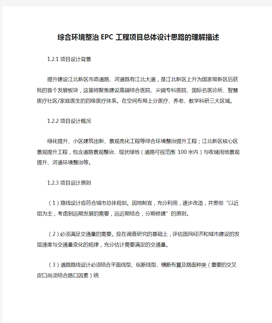 综合环境整治EPC工程项目总体设计思路的理解描述