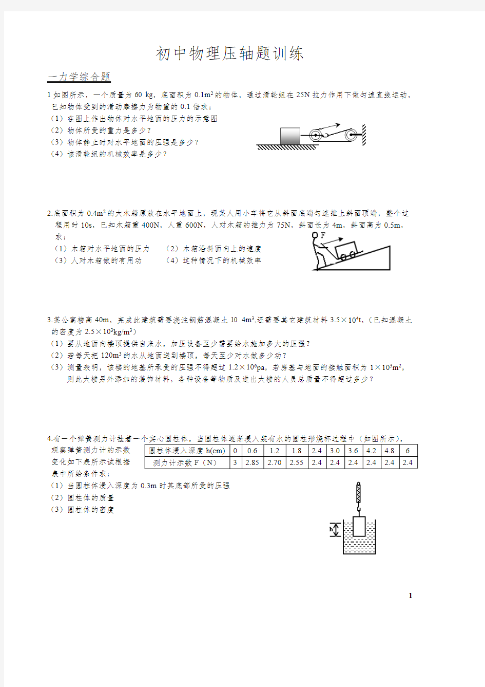 初中物理中考压轴题专项练习(可编辑修改版)