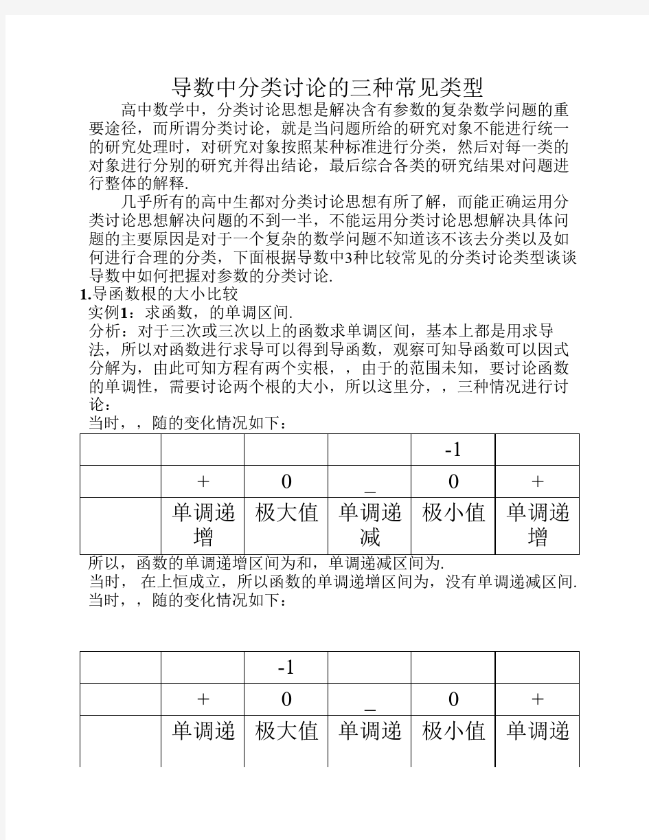 导数中分类讨论的三种常见    类型