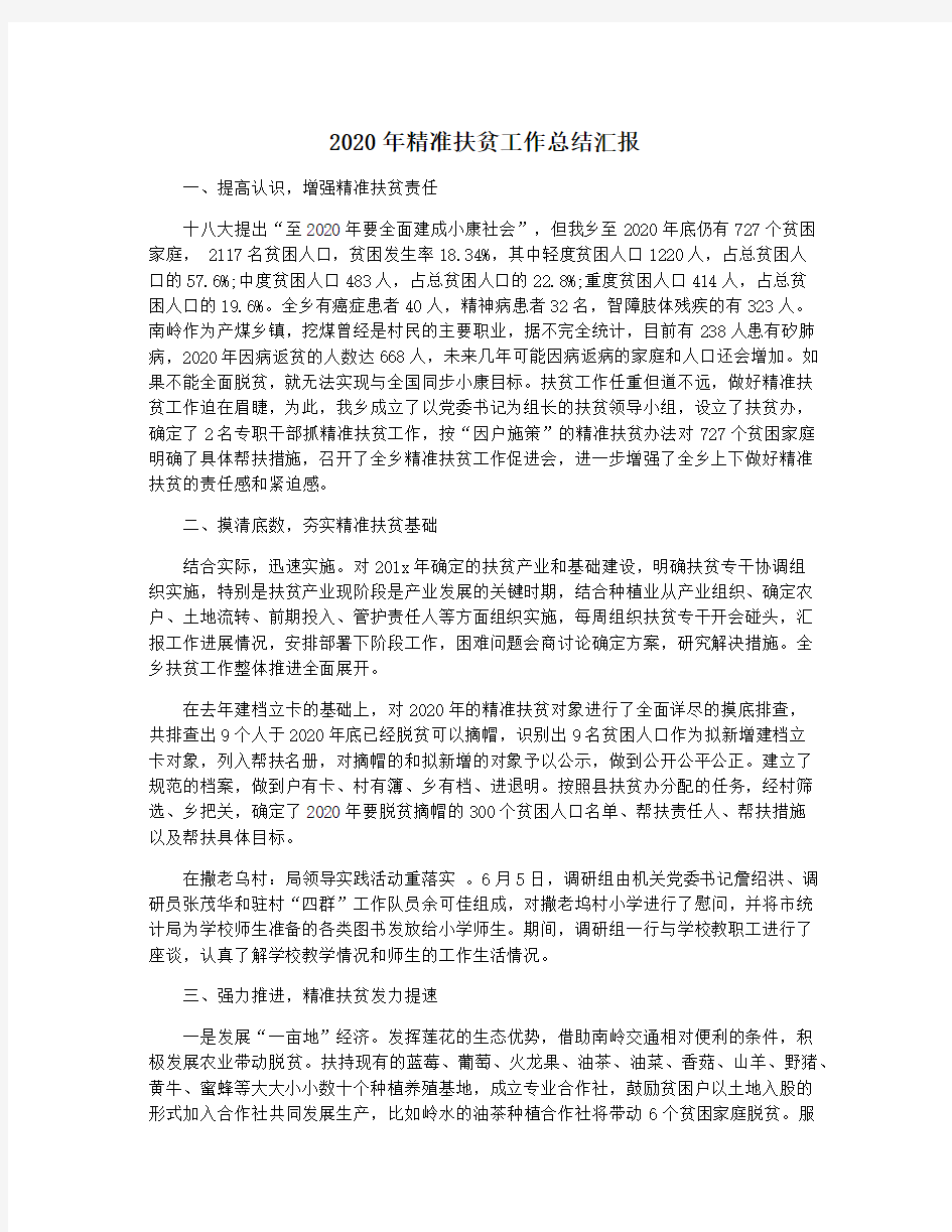 2020年精准扶贫工作总结汇报