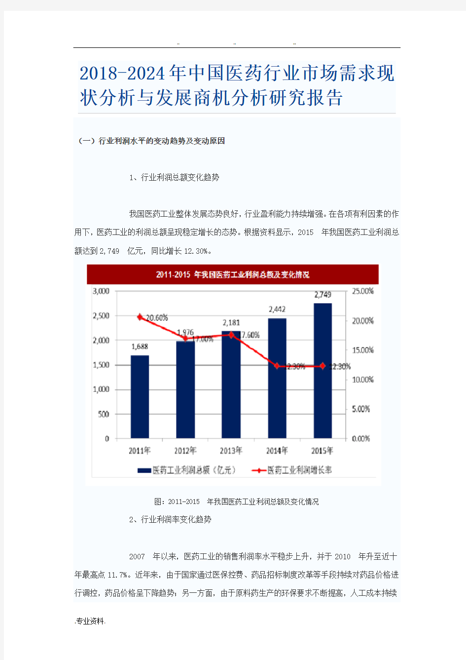 2018_2024年中国医药行业市场需求现状分析与发展商机分析研究报告