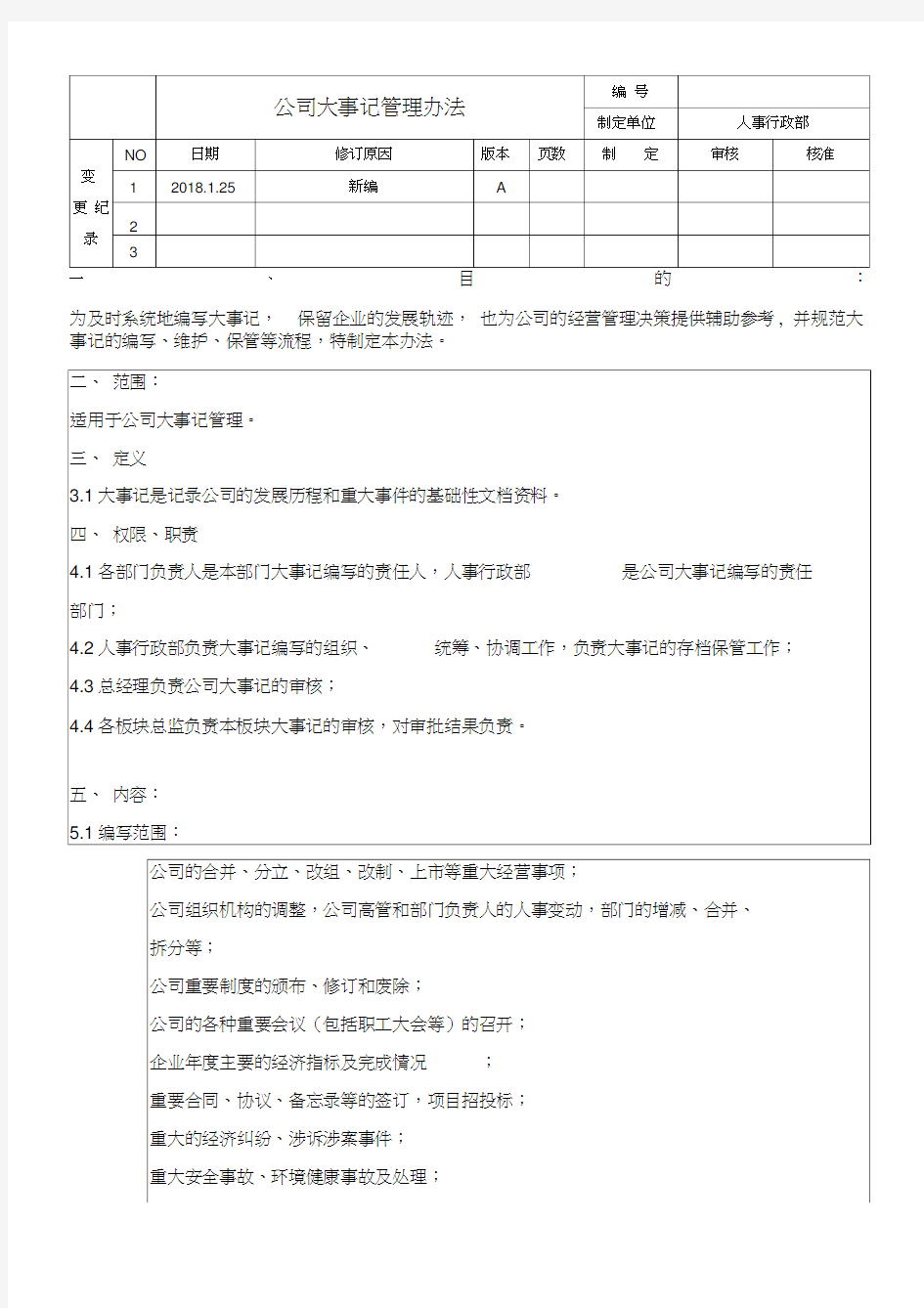 公司大事记管理办法