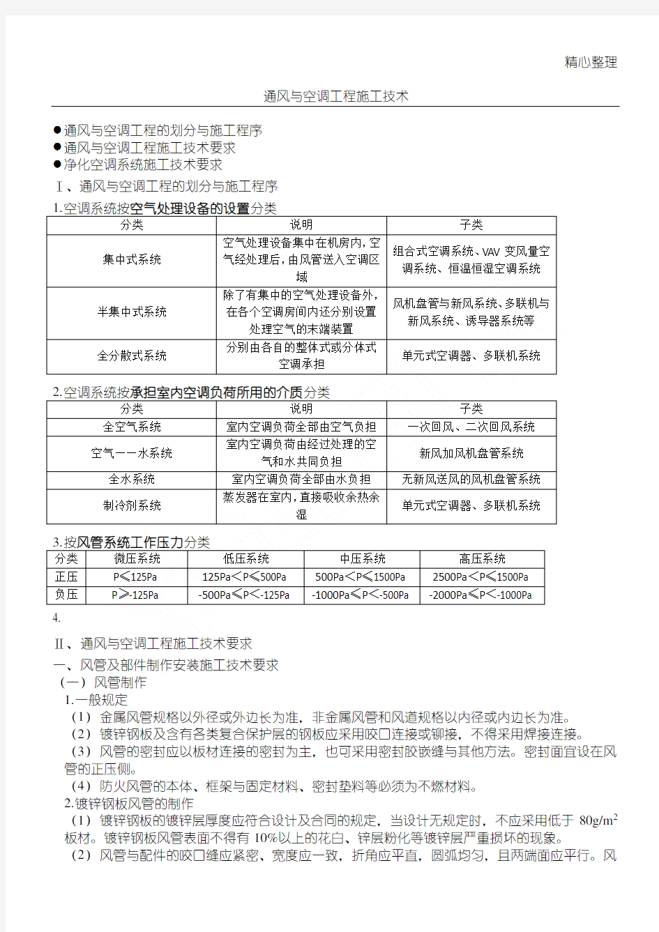 通风与空调工程施工技术一建机电重点章节笔记