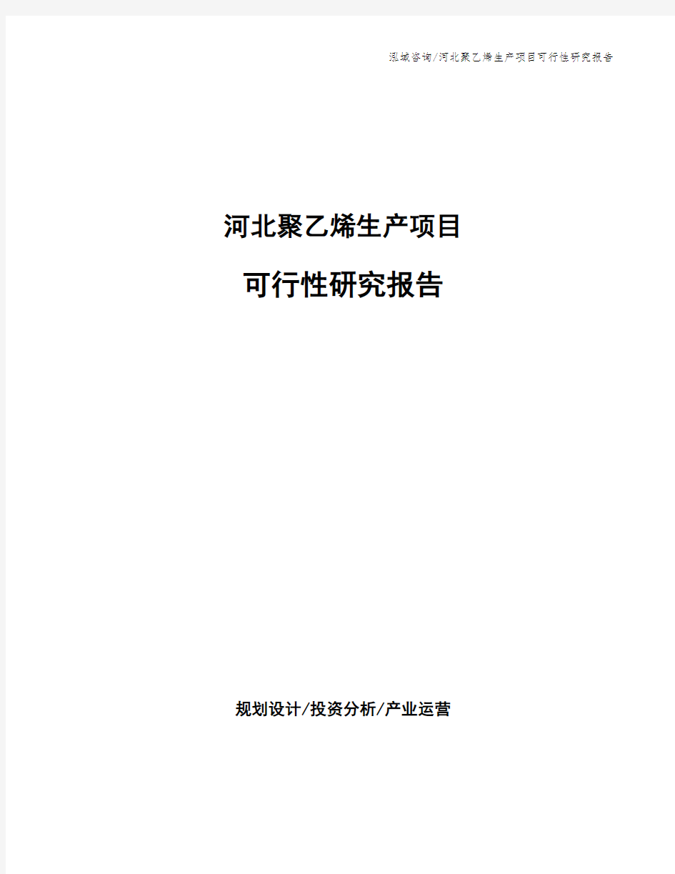 河北聚乙烯生产项目可行性研究报告