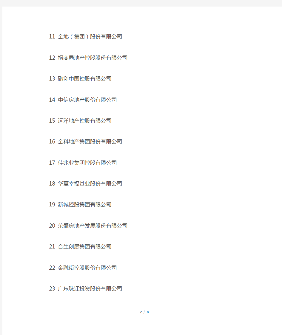 2013年中国房地产百强企业榜单(名单)