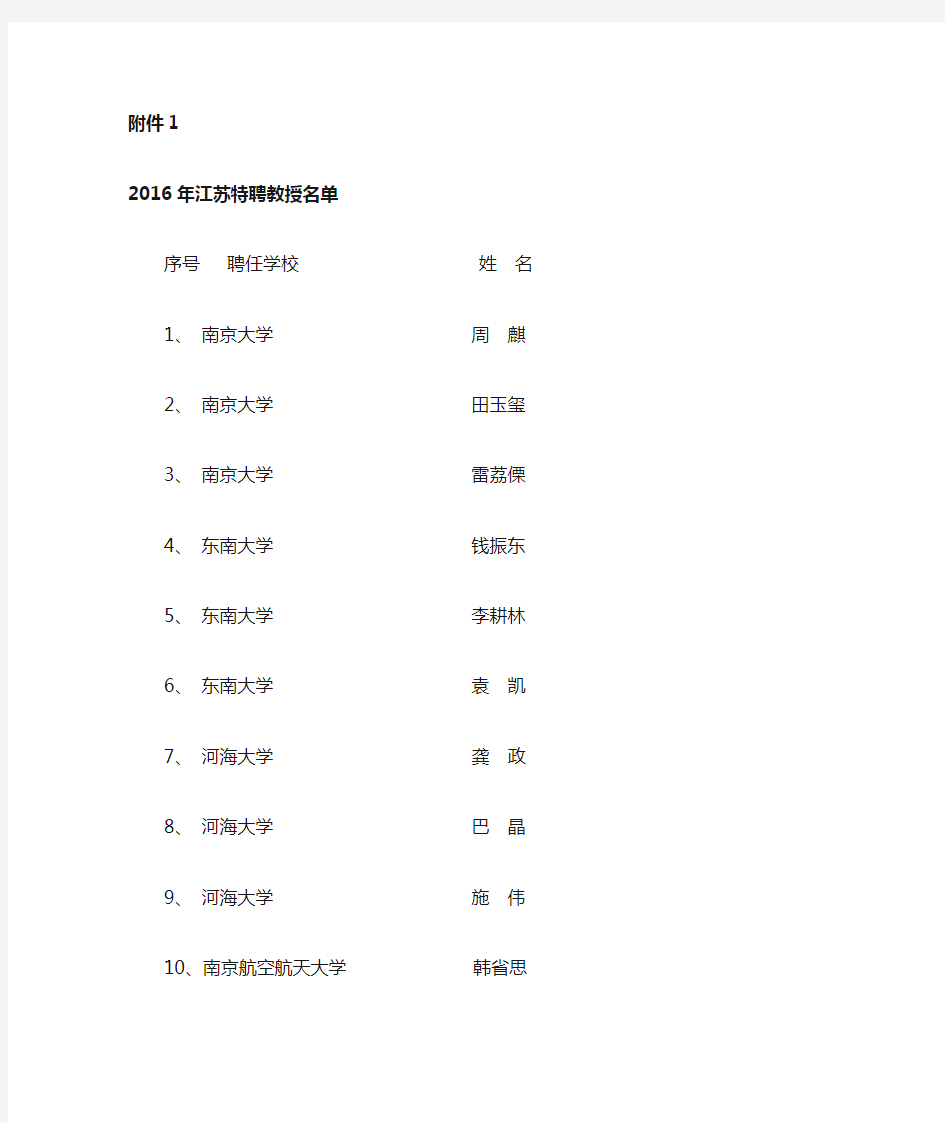 1.2016年江苏特聘教授名单