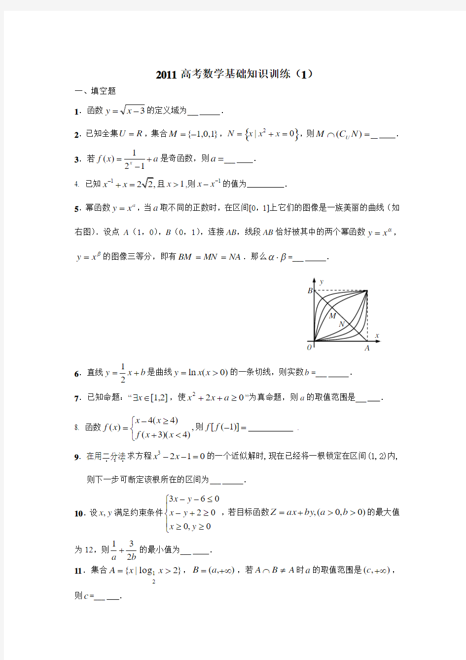 2011高考数学基础知识训练(1)