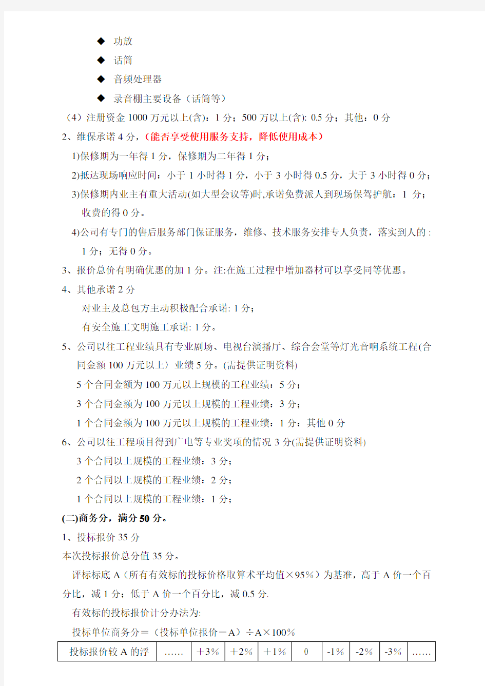 音响、录音棚系统评标细则