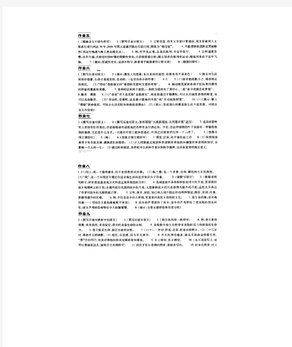 暑假作业语文八年级答案