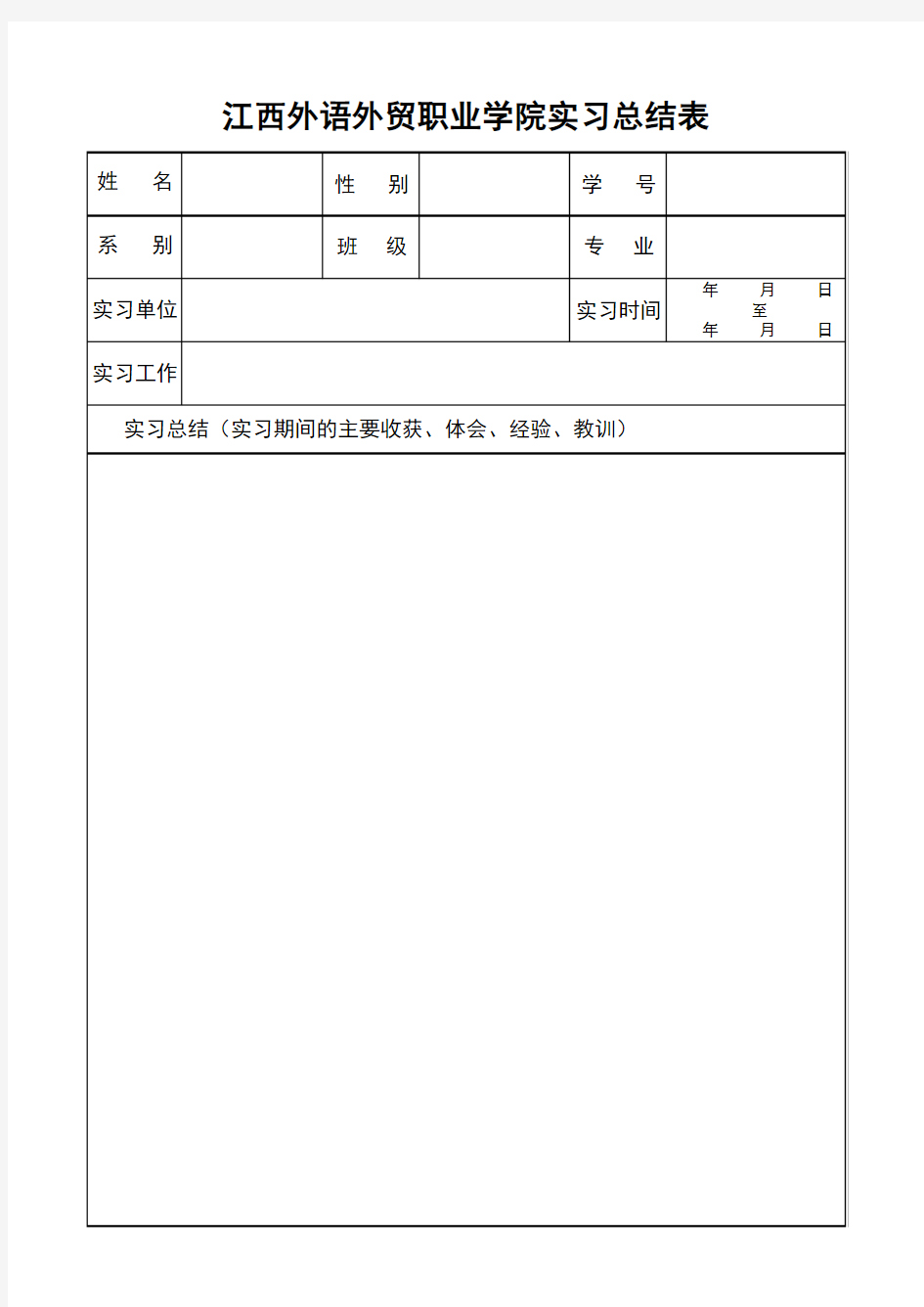 江西外语外贸职业学院实习总结表  徐凡