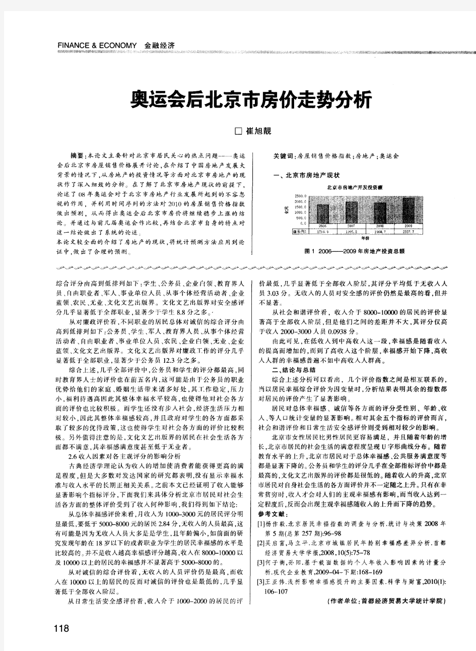 奥运会后北京市房价走势分析