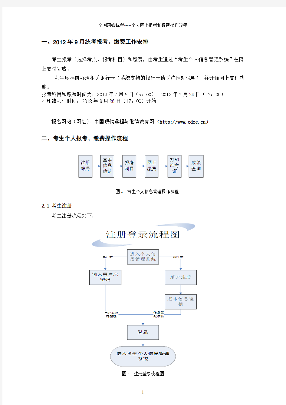 2012年9月网络统考考生个人网上报考、缴费操作流程