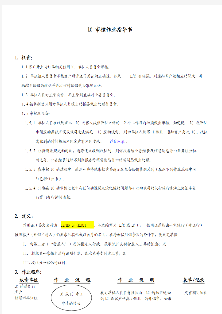 LC审核作业指导书