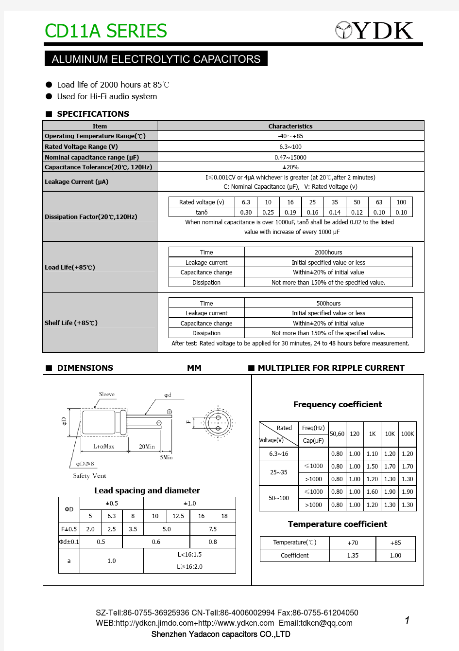 铝电解电容器规格书目录-CD11A电容