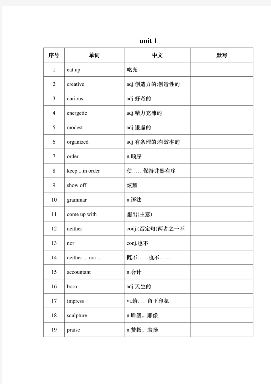 牛津译林版九年级英语上册单词表