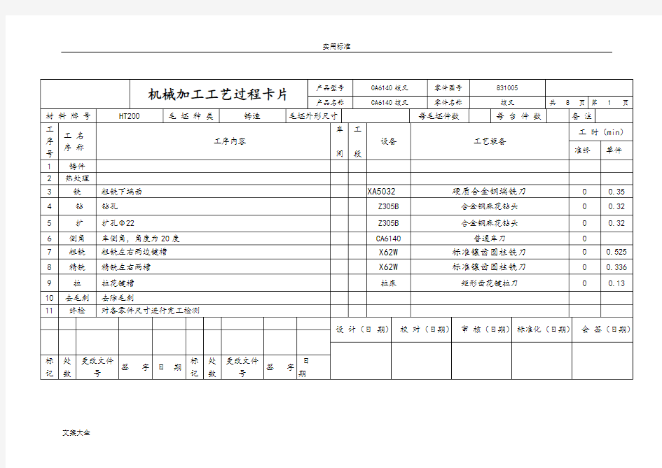 CA6140拨叉831005实用工艺卡片