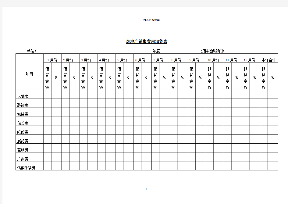 房地产销售费用预算表