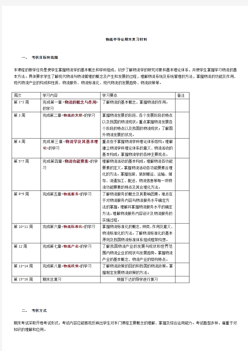 物流学导论期末复习材料