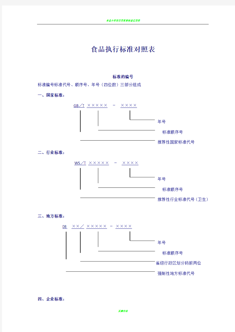 食品执行标准对照(新版)表