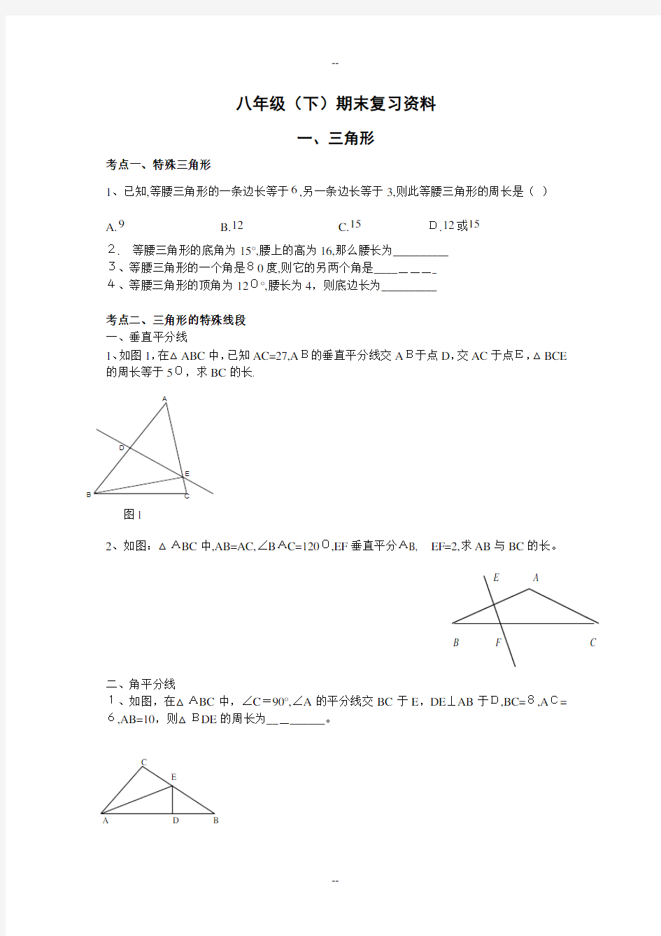 北师大版八年级数学期末专题复习