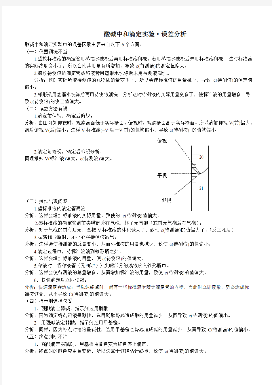 酸碱中和滴定实验误差分析