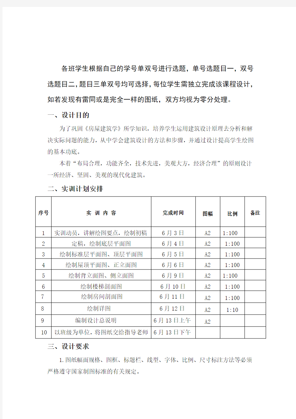 房屋建筑学课程设计任务书