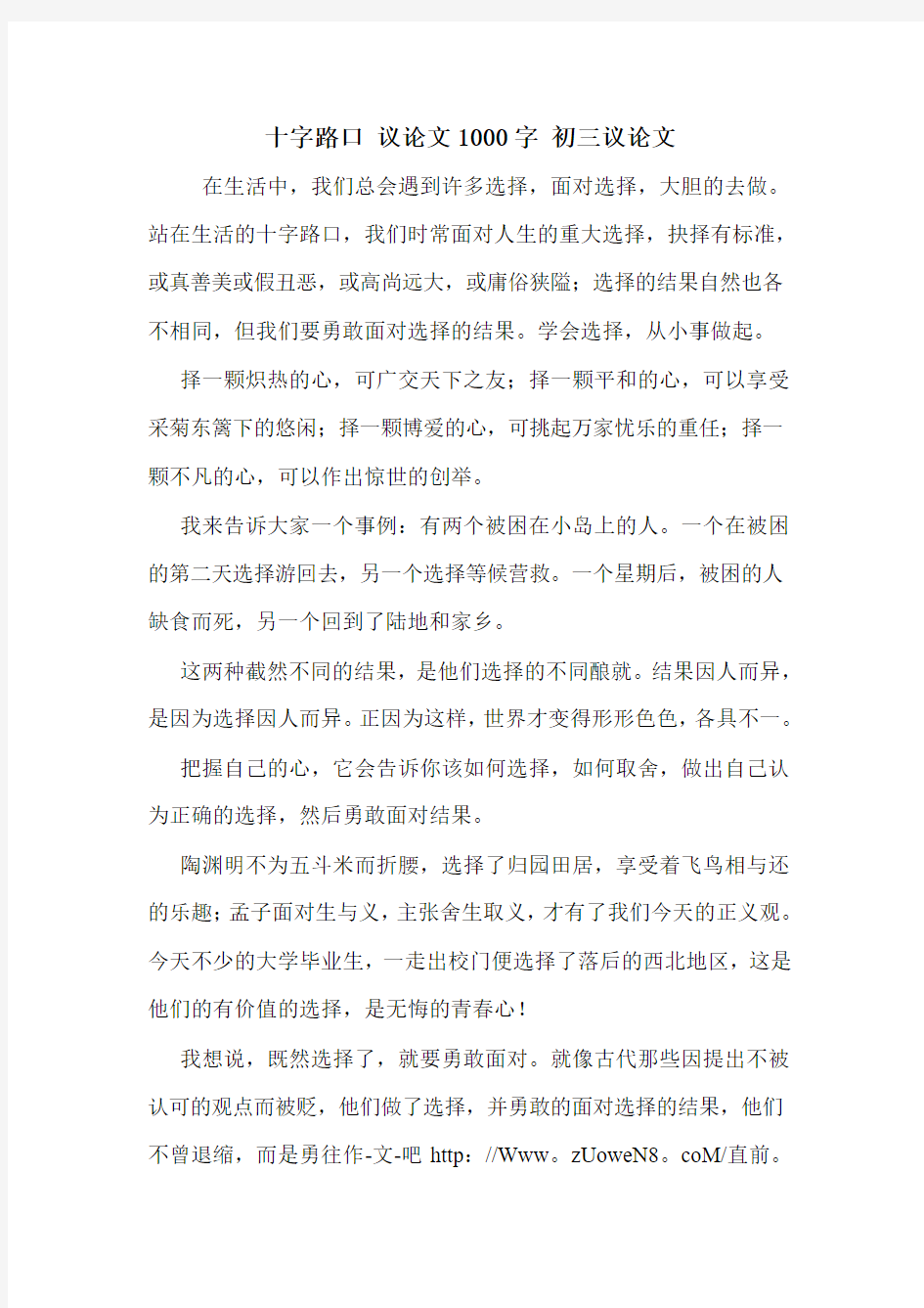 十字路口 议论文1000字 初三议论文