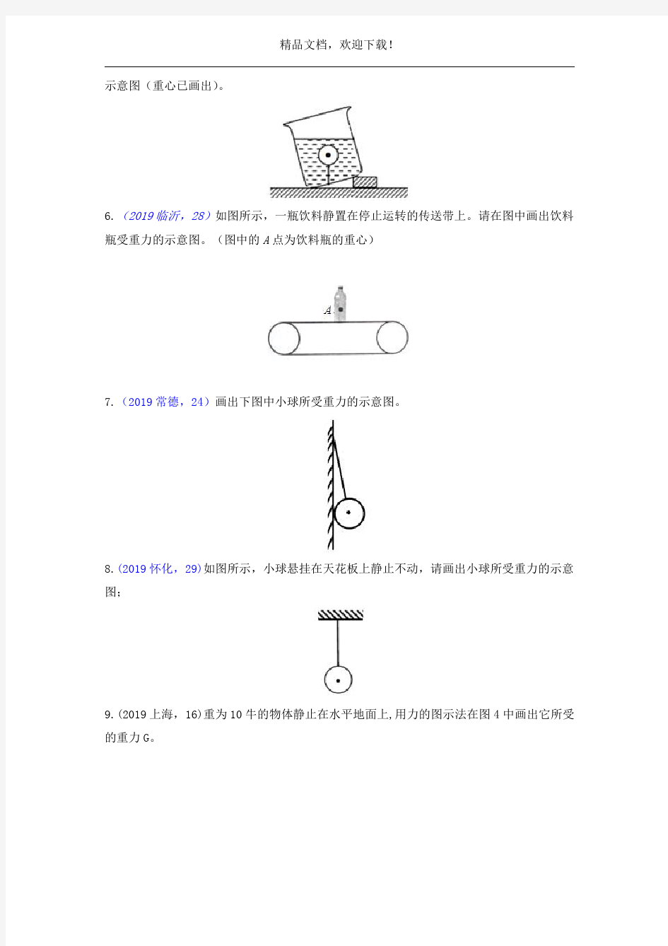 2019年中考物理真题集锦一专题三力学作图试题