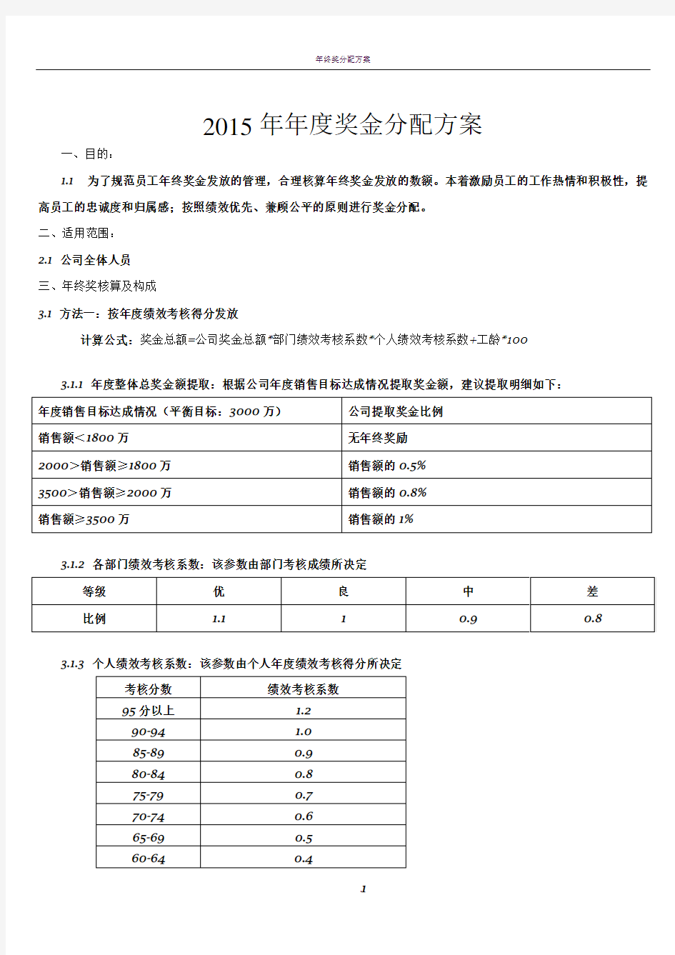 年终奖金发放方案