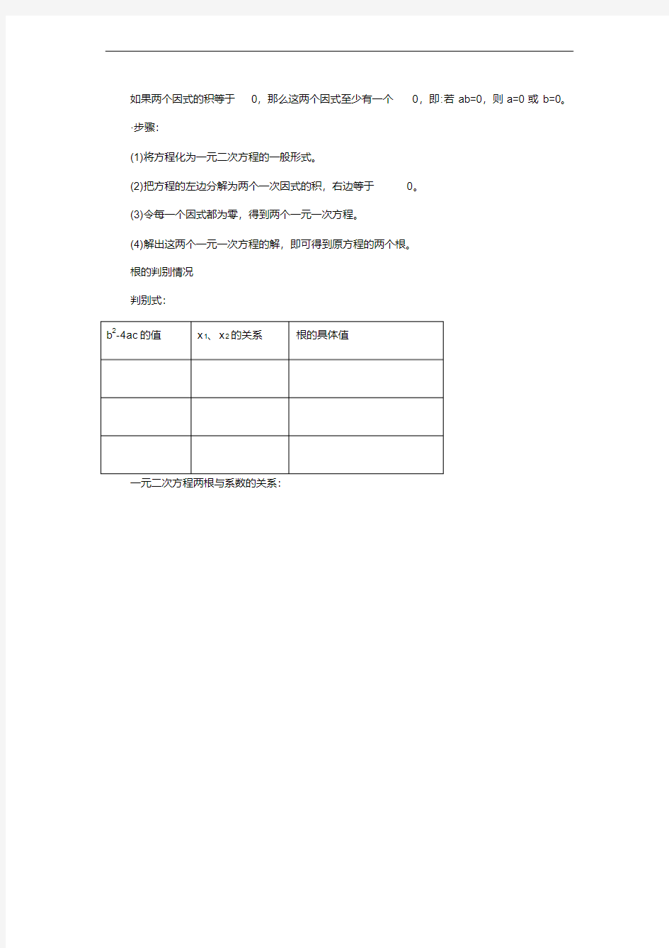 一元二次方程知识点总结(全章齐全)