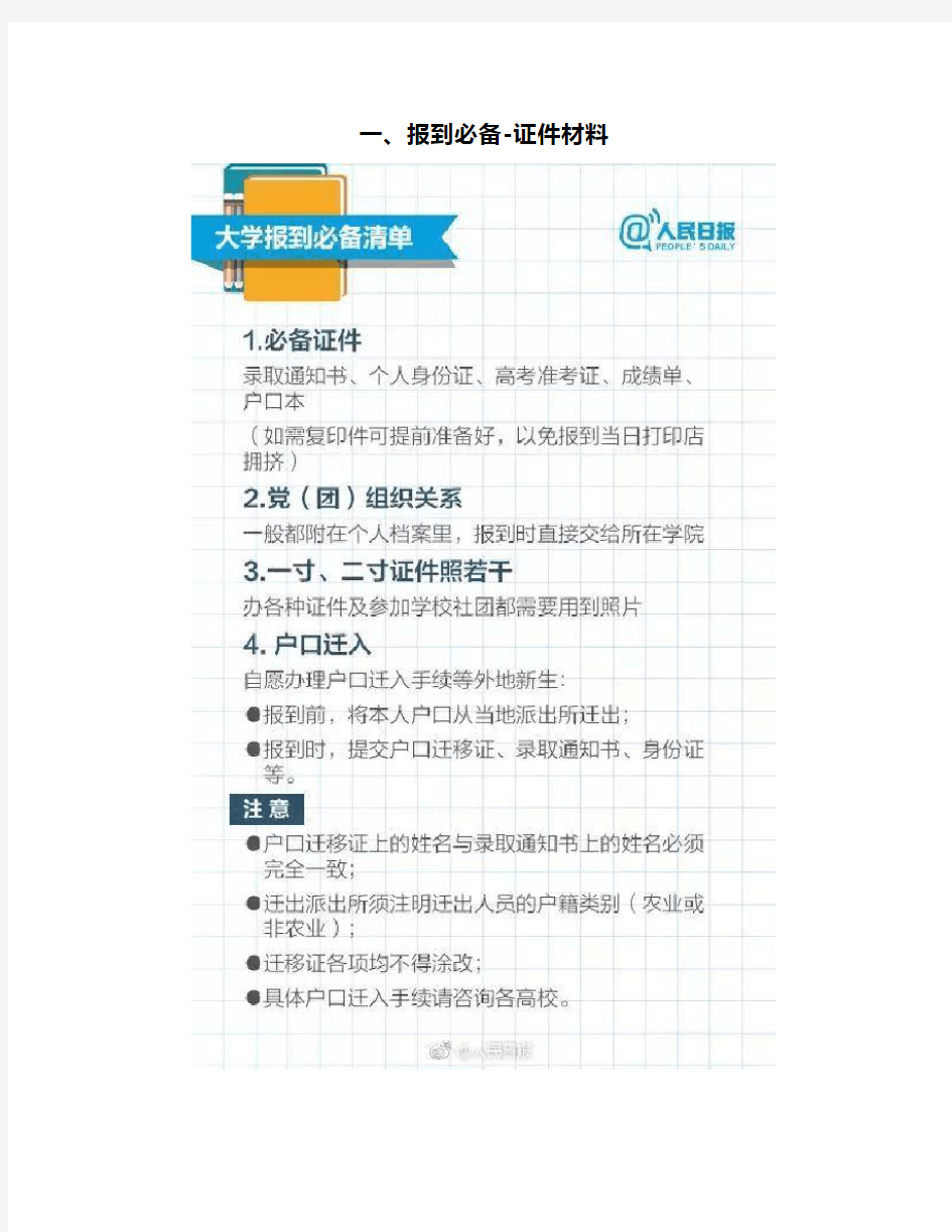 大学新生入学必备物品清单及注意事项