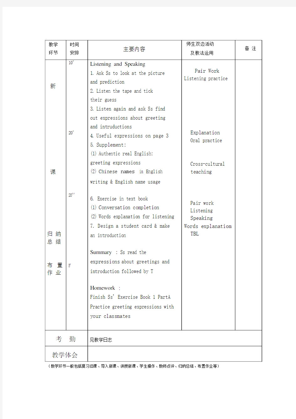 江苏凤凰职教基础模块英语第一册教案