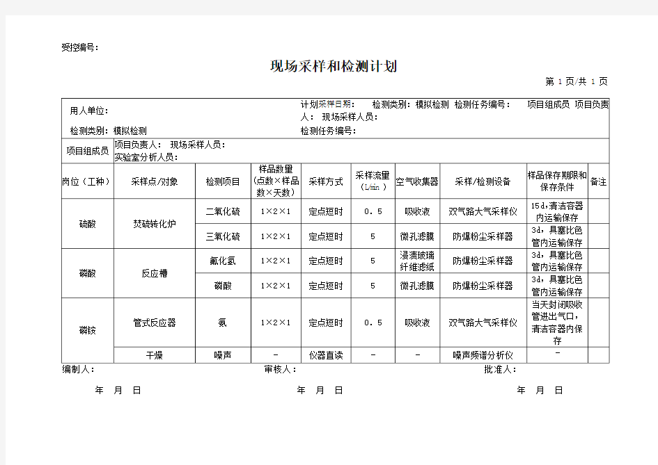 现场采样和检测计划