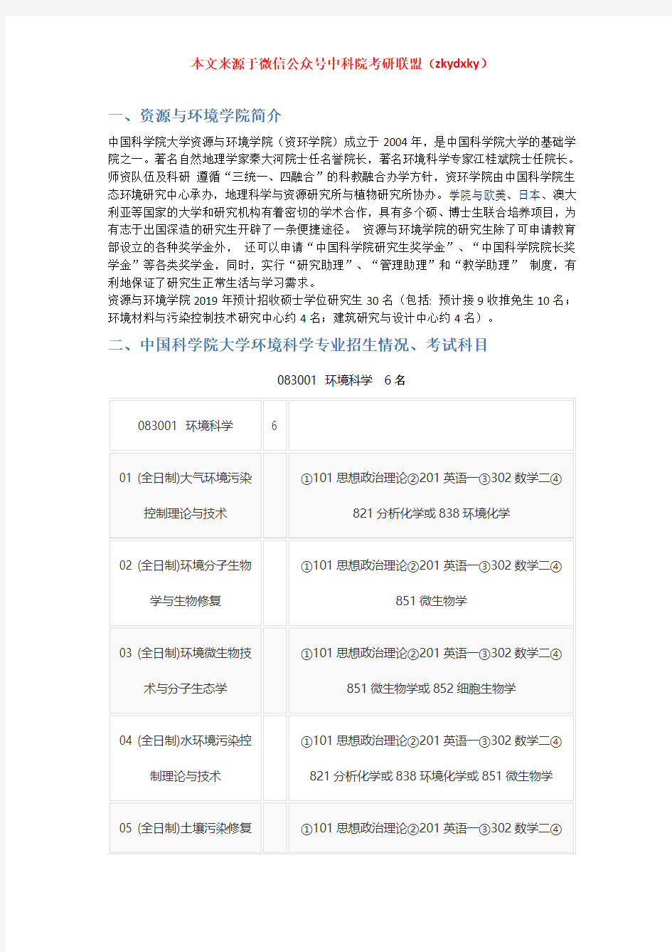 2020年中国科学院大学环境科学考研招生情况、分数线、参考书目、录取名单、备考经验